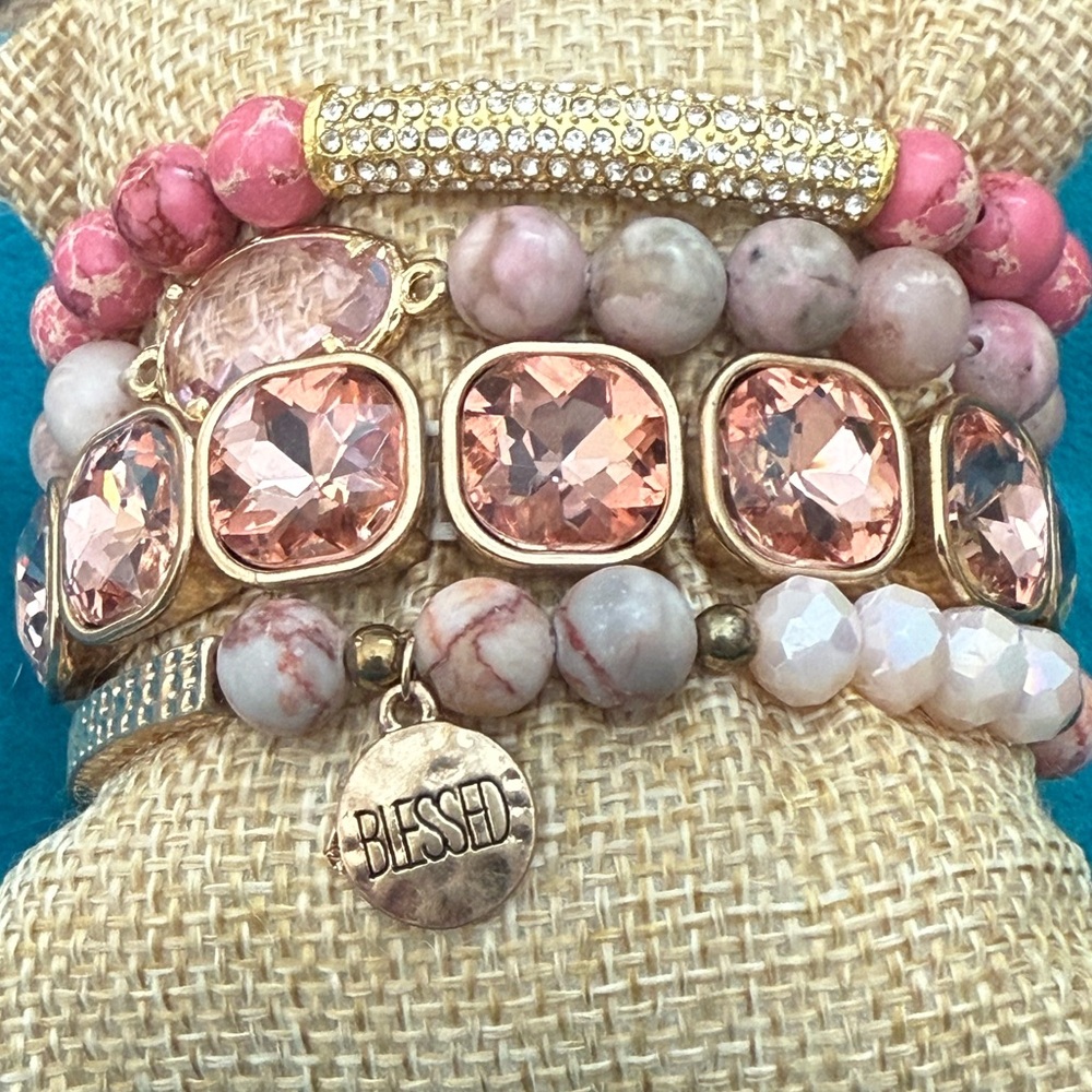 Emma Beaded Stretch Bracelet Set Blessed NEW